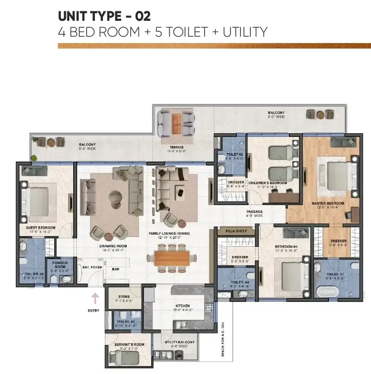 3 BHK Floor Plan 2350 Sq. Ft.
